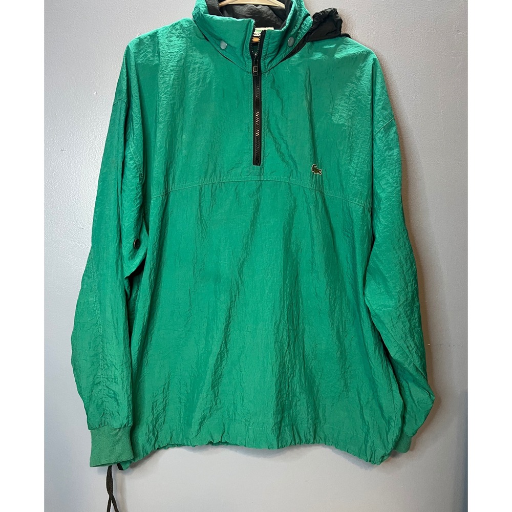 Lacoste Vintage Anorak Jacket Mens S/M Green Half Zip Windbreaker Hooded Y2K